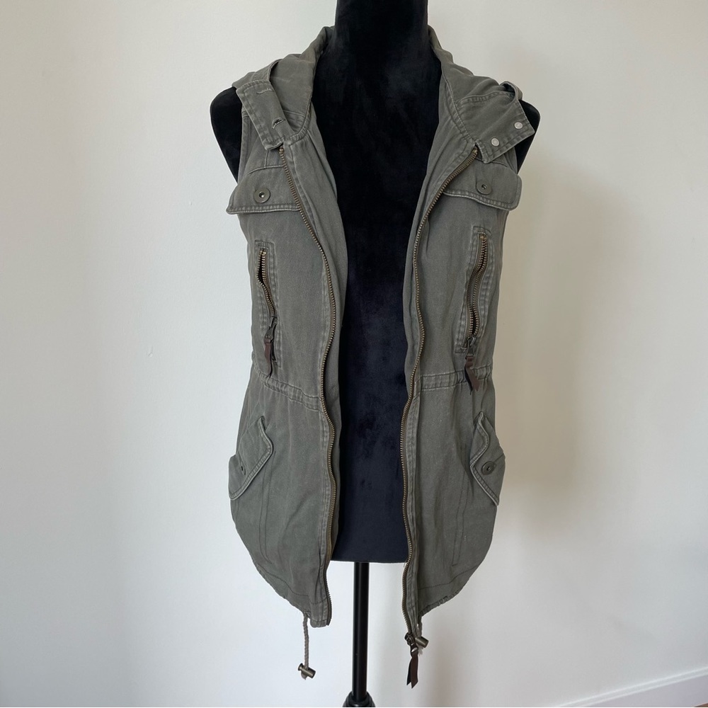 Georgie Intermix Green Cotton Sleeveless Cargo Zipper Front Vest One Size